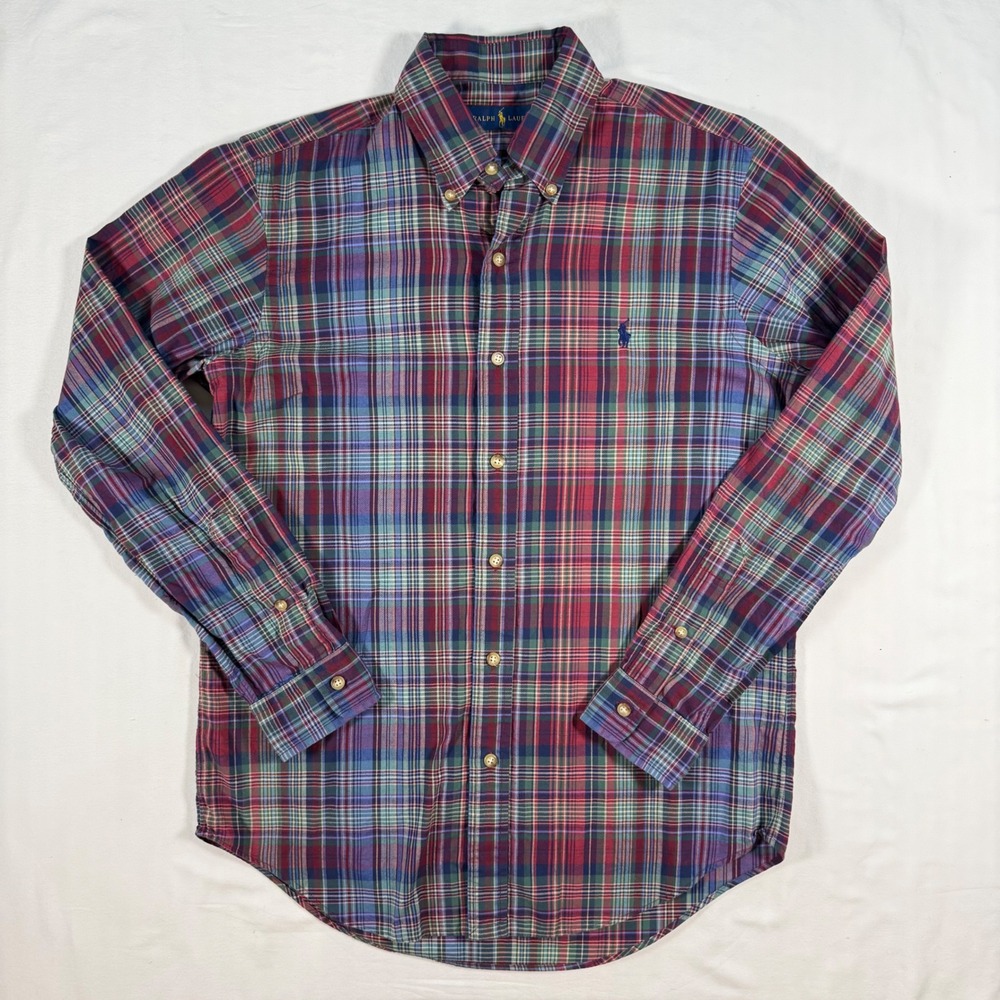 Ralph Lauren Mens S Plaid Button Down Shirt Long Sleeve Cotton Unique Colorful
